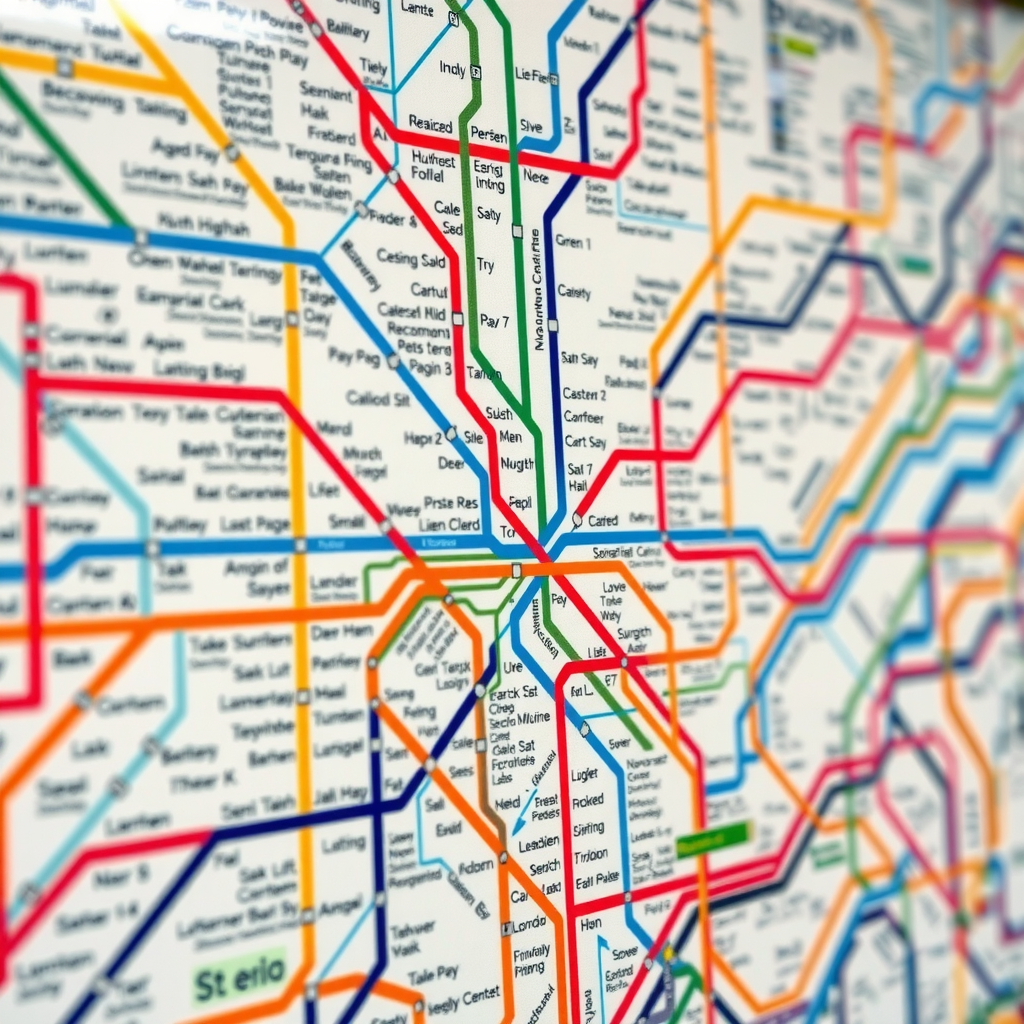 A detailed and colorful London Underground map showing the network of Tube lines across the city.