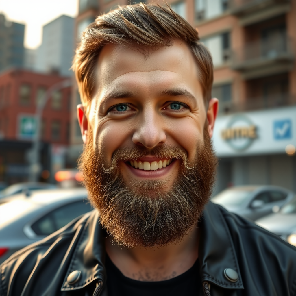 Headshot of Ben Carter, a man with a beard, smiling in front of an urban background.